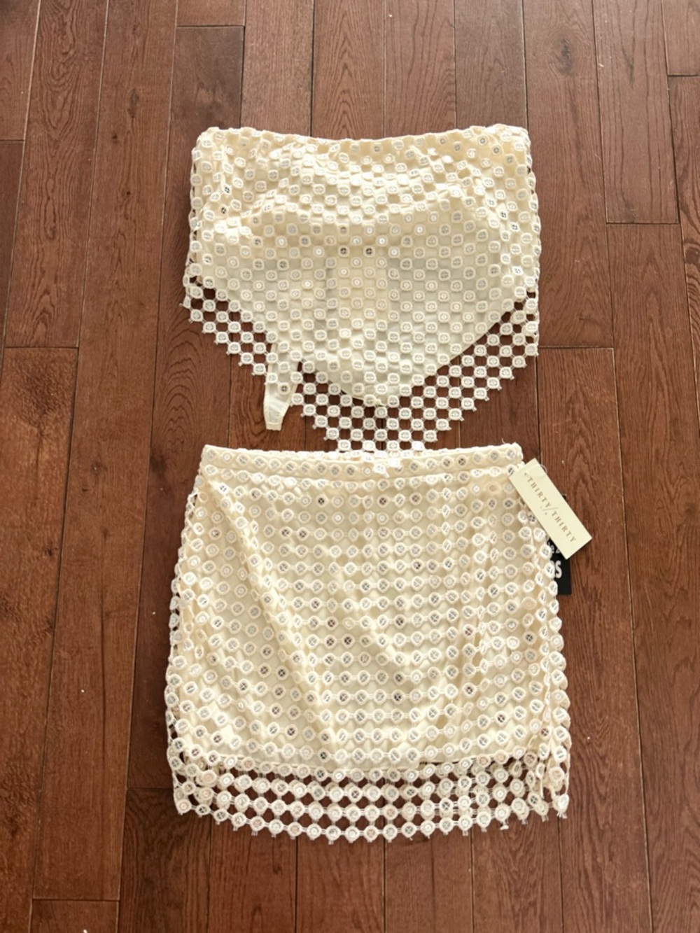 Cream two piece SET sequin lace - birthday bride bachelorette strapless + skirt